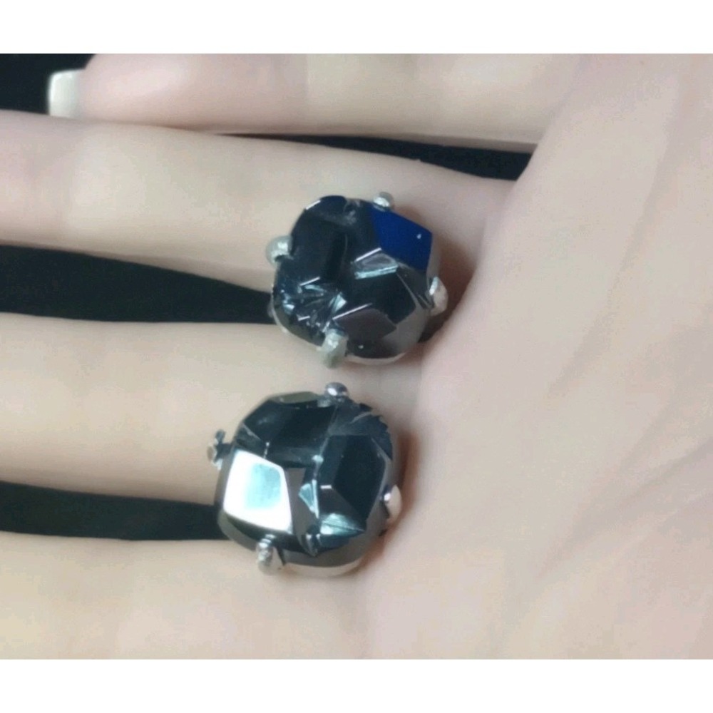 Vintage Sarah Coventry Black Faceted‎ Rhinestone Silver Tone Cufflinks Signed